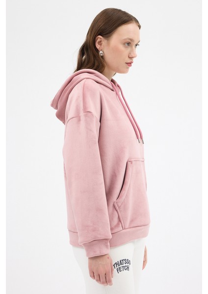 Pembe Kadın Peluş Kanguru Cepli Kapüşonlu Sweatshirt 3061A modelleri
