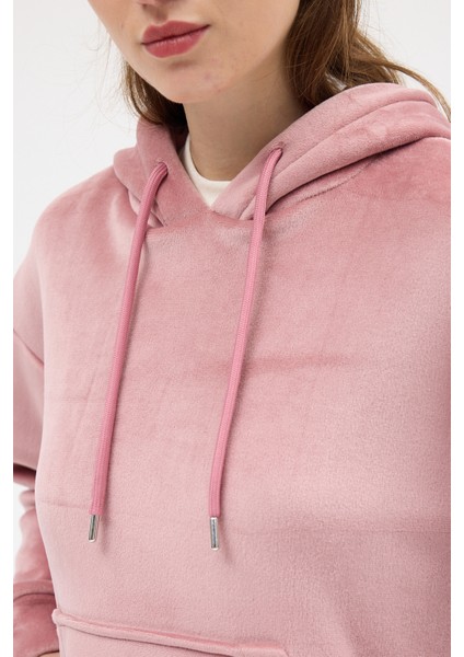 Pembe Kadın Peluş Kanguru Cepli Kapüşonlu Sweatshirt 3061A indirimleri