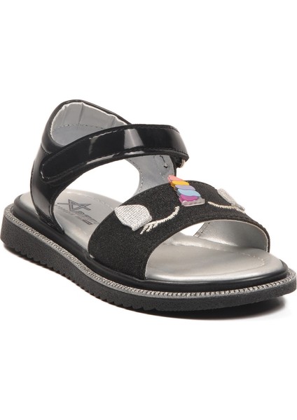 Siyah Simli Cırtlı Kız Çocuk Düz Sandalet modelleri