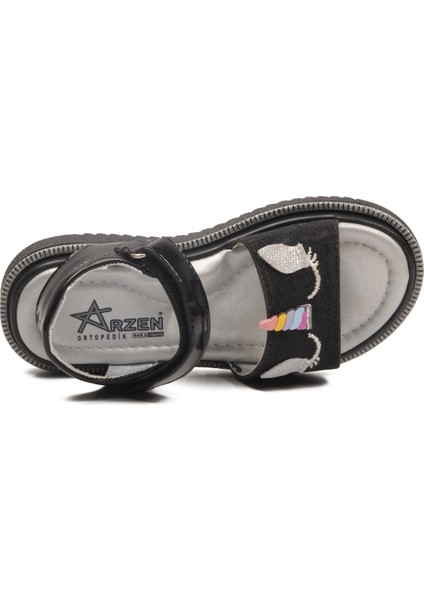 Siyah Simli Cırtlı Kız Çocuk Düz Sandalet fırsatları