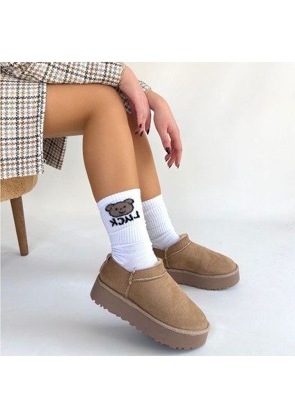 Vizon Süet Kürklü Kadın Düz Bootie fırsatları