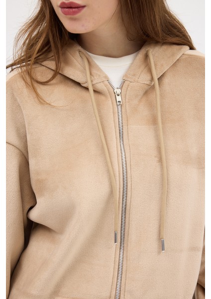 Vizon Peluş Fermuarlı Kapüşonlu Kadın Sweatshirt 3057A indirimleri