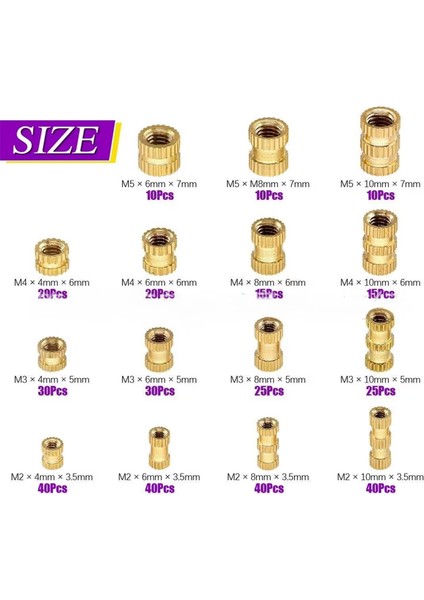 370PCS M2 M2.5 M3 M4 M5 Pirinç Isı E Somun Dahili Iplik Pençeleri 3D Yazıcı Aksesuarları (Yurt Dışından) fiyatları