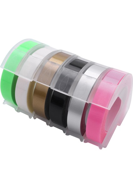 6 Rulo Kabartma Etiket Maker Bant 3D Plastik 9mm x 3 Metre Kabartma Etiket Bant Beyaz Siyah/ Clear/ Gümüş/ Altın/ Floresan Pembe/ Floresan Yeşil Dymo Etiket Maker (Yurt Dışından)