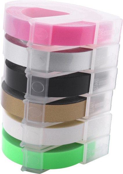 6 Rulo Kabartma Etiket Maker Bant 3D Plastik 9mm x 3 Metre Kabartma Etiket Bant Beyaz Siyah/ Clear/ Gümüş/ Altın/ Floresan Pembe/ Floresan Yeşil Dymo Etiket Maker (Yurt Dışından) fiyatları