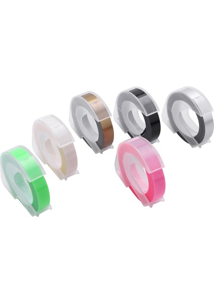 6 Rulo Kabartma Etiket Maker Bant 3D Plastik 9mm x 3 Metre Kabartma Etiket Bant Beyaz Siyah/ Clear/ Gümüş/ Altın/ Floresan Pembe/ Floresan Yeşil Dymo Etiket Maker (Yurt Dışından) indirimleri