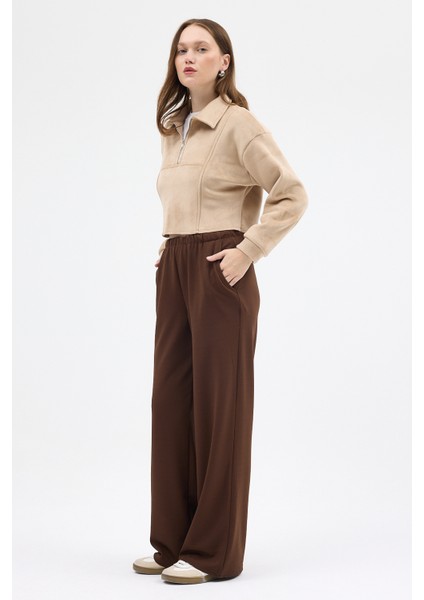 Vizon Kadın Peluş Yarım Fermuarlı Crop Sweatshirt 3056A fırsatları