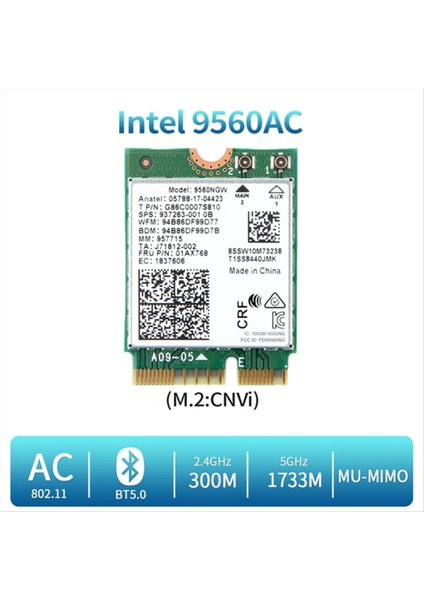 1730MBPS Çift Bant Kablosuz Ac 9560 Masaüstü Kiti Bluetooth 5.0 802.11AC M.2 Cnvı 9560NGW Wifi Kartı (Yurt Dışından) fiyatları