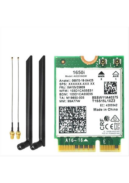 1650I AX201NGW Wifi KART+2X8DB Anten 3000MBPS Wifi6 2.4g/5g Cnvıo2 Bluetooth 5.1 WIN10/WIN11 Için Wifi Adaptörü (Yurt Dışından)