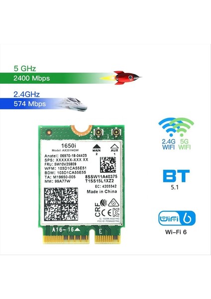 1650I AX201NGW Wifi KART+2X8DB Anten 3000MBPS Wifi6 2.4g/5g Cnvıo2 Bluetooth 5.1 WIN10/WIN11 Için Wifi Adaptörü (Yurt Dışından) modelleri