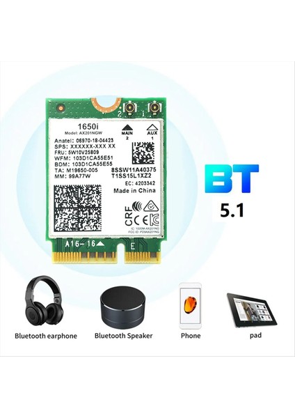 1650I AX201NGW Wifi KART+2X8DB Anten 3000MBPS Wifi6 2.4g/5g Cnvıo2 Bluetooth 5.1 WIN10/WIN11 Için Wifi Adaptörü (Yurt Dışından) fırsatları