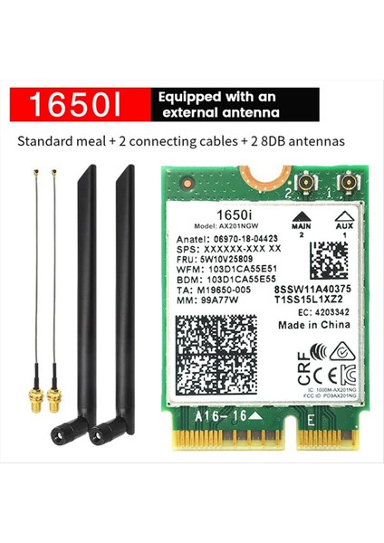 1650I AX201NGW Wifi KART+2X8DB Anten 3000MBPS Wifi6 2.4g/5g Cnvıo2 Bluetooth 5.1 WIN10/WIN11 Için Wifi Adaptörü (Yurt Dışından) indirimleri