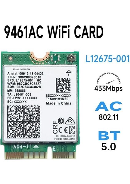 Intel 9461NGW Wifi Kart+Bölüm+Anten Kiti Ac 9461 2.4g/5g 802.11AC M2 Anahtar E Cnvı Bluetooth 5.0 Kablosuz Adaptör (Yurt Dışından) fırsatları