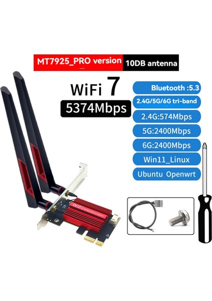 MT7925 Wifi 7 Pcı-E Adaptör Kartı Tri Bant 2.4g/5g/6ghz 5374MBPS Bt5.3 Masaüstü Kablosuz Ağ Adaptörü WIN10/11 Için (Yurt Dışından) fiyatları