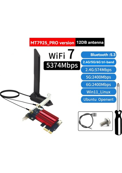 Wifi 7 MT7925 Pcı-E Adaptör Kart Tri Bant 2.4g/5g/6ghz 5374MBPS Bt5.3 WIN10/11 Için Masaüstü Kablosuz Ağ Adaptörü (Yurt Dışından) fiyatları