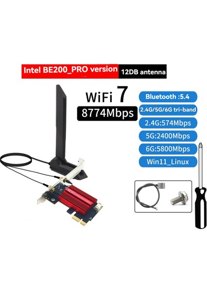 BE200 Wifi 7 Pcı-E Adaptör Kartı Tri Bant 2.4g/5g/6ghz 8874MBPS Bt5.4 Masaüstü Kablosuz Ağ Adaptörü WIN10/11 B (Yurt Dışından) indirimleri