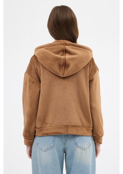 Taba Kadın Fermuarlı Kapüşonlu Sweatshirt 3059A