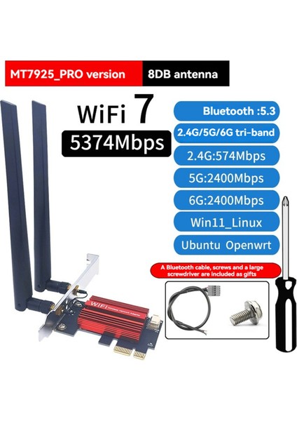 MT7925 Wifi 7 Pcı-E Adaptör Kartı Tri Bant 2.4g/5g/6ghz 5374MBPS Bt5.3 Masaüstü Kablosuz Ağ Adaptörü WIN11/10 Için (Yurt Dışından) fiyatları