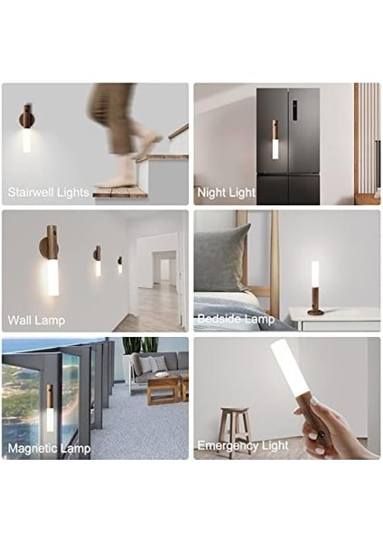 USB ile Şarj Edilebilir Duvar Lambası, Ahşap, Iç Mekan, Sensörlü, Indüksiyonlu, Pilli LED Duvar Lambası, Beyaz, Manyetik Yatak Lambası, Oturma Odası, Yatak Odası, Merdiven modelleri