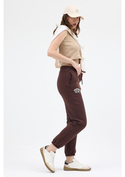 Acı Kahve Yazı Nakışlı Kadın Jogger Eşofman Altı 9219M