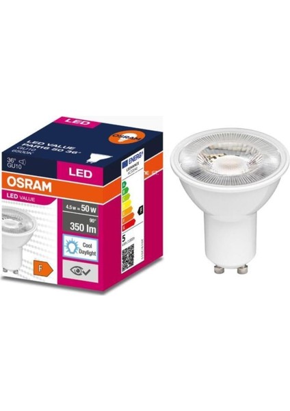 LED Ampul, Reflektör, GU10, Gün Işığı Beyazı, 6500K, Kısılabilir Değil, 36°