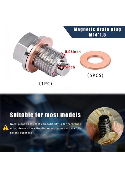 M14 x 1.5 Manyetik Yağ Drenaj Tapası, 5 Kırılma Yıkayıcı Contalı Karter Tahliye Somun Cıvatası, Sızdıran Yağ Drenaj Tapası Değiştirme (Yurt Dışından) fiyatları