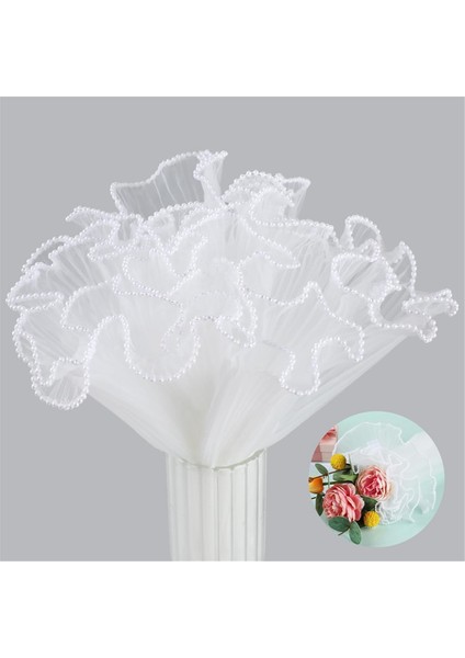 2 Paket 4.5 Yarda Beyaz Çiçek Ambalaj Kağıdı Inci Kenar Mesh Buket Sarma Kağıdı Inci Kırışık Dalga Net Ipliği (Yurt Dışından) fiyatları