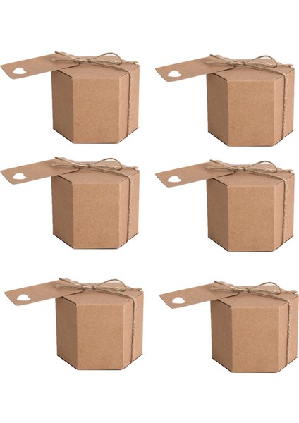 50PCS Kraft Kağıt Şeker Kutusu, Altıgen Karton Şeker Kutusu Hediye Kutusu, Sicim ve Tag, Düğün Malzemeleri (Yurt Dışından)