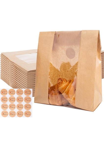 Kurabiye, Şekerler ve Ikramlar Için Conta Çıkartmaları ile Açık Pencere Ekmek Torbaları ile 100 Paket Kağıt Ekmek Depolama Torbaları (Yurt Dışından)