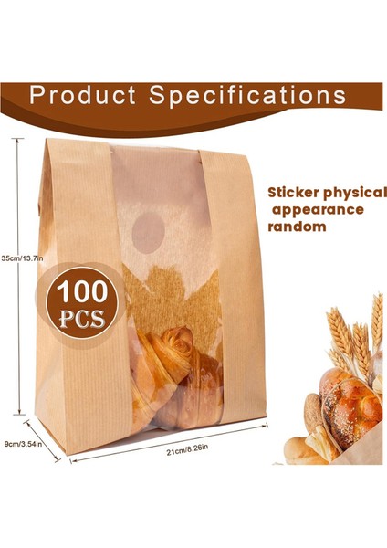 Kurabiye, Şekerler ve Ikramlar Için Conta Çıkartmaları ile Açık Pencere Ekmek Torbaları ile 100 Paket Kağıt Ekmek Depolama Torbaları (Yurt Dışından) fiyatları