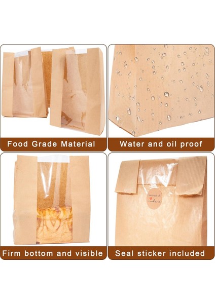 Kurabiye, Şekerler ve Ikramlar Için Conta Çıkartmaları ile Açık Pencere Ekmek Torbaları ile 100 Paket Kağıt Ekmek Depolama Torbaları (Yurt Dışından) fırsatları