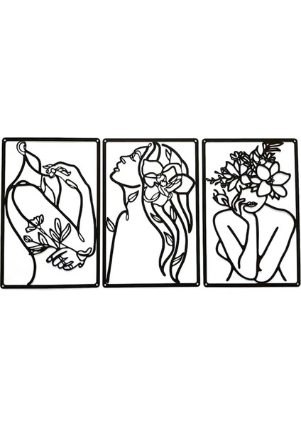 3 Parça Metal Minimalist Soyut Kadın Duvar Sanat Çizgisi Çizim Duvar Sanatı Dekor Tek Hatlı Kadın Ev Asılı Duvar Dekor (Yurt Dışından)