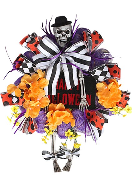 Ön Kapı Için Cadılar Bayramı Çelenk, Cadılar Bayramı Örgü Çelenk, Pumkin ve Bacaklı Insan Iskeleti, Eğlenceli Cadılar Bayramı Sundurma Dekoru (Yurt Dışından)