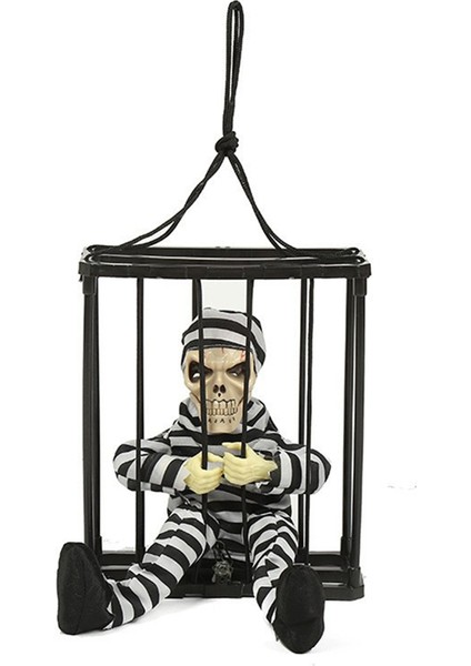Çığlık Atan Animasyonlu Cadılar Bayramı Dekorasyonları, Hareket Sensörü ile Cadılar Bayramı Dekor Prop, Korkunç Kafatası Kafesi Mahkum, B (Yurt Dışından)