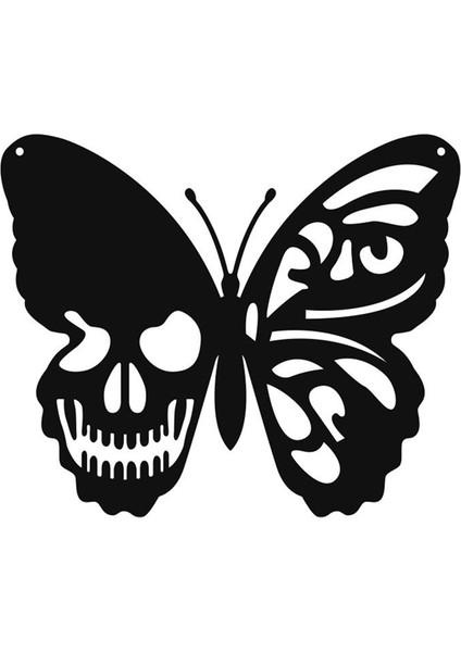 Kafatası Kelebek Metal Duvar Sanat Dekor Duvar Asma Plaklar Süsleme Demir Duvar Heykel Işi Iç Mekan Açık Ev A (Yurt Dışından)