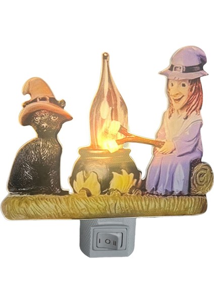 Cat And Witch Campfire Flickering Nightlight Cadılar Bayramı Hayalet Şenlik Ateşi Yanıp Sönen Gece Işıkları Cadılar Bayramı Dekoru Eu Fişi (Yurt Dışından)