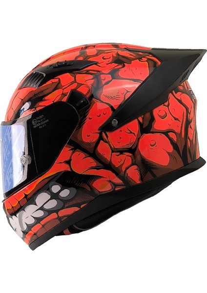 Motosiklet Kask Ece 22.R06 Double Vizörlü Full Face Spoiler Motor Kaskı Fantastic Red