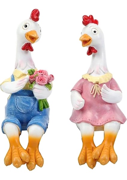 Çift Ördek Bahçe Heykelleri Karikatür Reçinesi Sevimli Oturan Tavuk Heykel Kaz Sevenler Heykelcik Hediye Dekorasyonu Ev A (Yurt Dışından)
