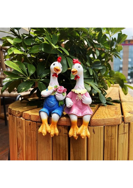 Çift Ördek Bahçe Heykelleri Karikatür Reçinesi Sevimli Oturan Tavuk Heykel Kaz Sevenler Heykelcik Hediye Dekorasyonu Ev A (Yurt Dışından) fırsatları