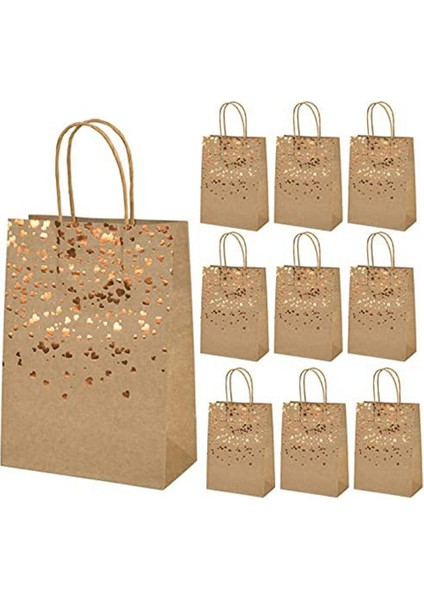 10 Adet Kahverengi Kraft Kağıt Torba Sıcak Damgalama Aşk Kağıt Çantası Doğum Günü Hediye Çantası Parti ve Alışveriş Için Tutamak (Yurt Dışından)