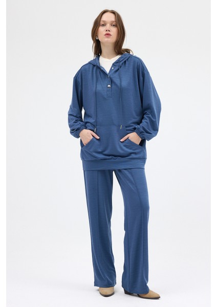 İndigo Cepli Kapüşonlu Tunik Pantolon Takımı 8105A fiyatları