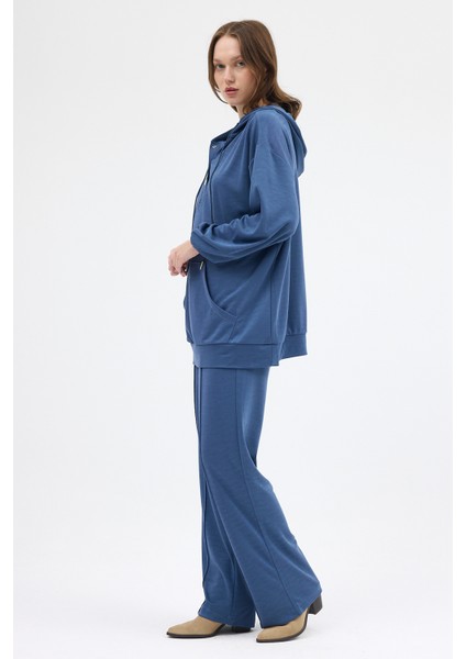İndigo Cepli Kapüşonlu Tunik Pantolon Takımı 8105A modelleri