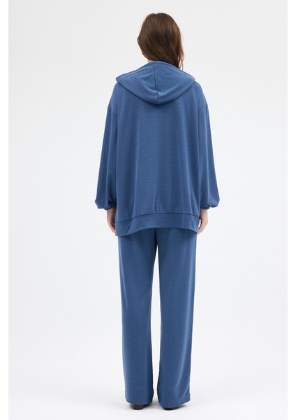 İndigo Cepli Kapüşonlu Tunik Pantolon Takımı 8105A