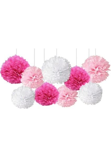 9 Adet/set Karışık Kağıt Mendil Pompomlar Pom Poms Çiçek Düğün Partisi Dekorasyonu (Pembe) (Yurt Dışından)