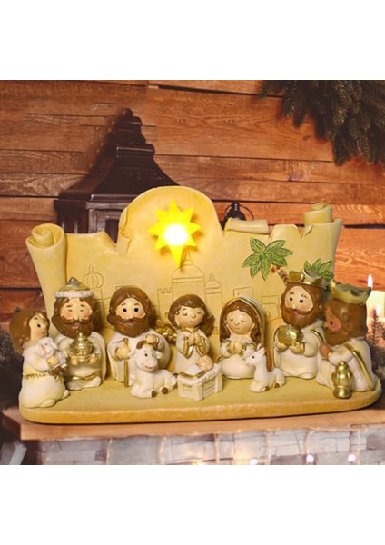 Doğuş Seti Versiyonu - 10 Parça Dini Yönetici Sahne Reçine Sevimli Versiyon Ev Dekor Masası Seti Süsleme Süslemeleri (Yurt Dışından) indirimleri