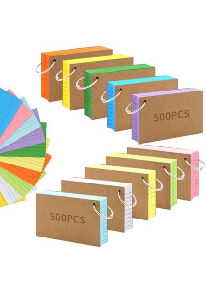 1000 Pcs Dizin Kartları 3x5 Inç Renkli Flash Kartlar Ring, Yumruklu Çizgili Flashcard Yönetilmiş Dizin Kartları Not Kartı (Yurt Dışından)