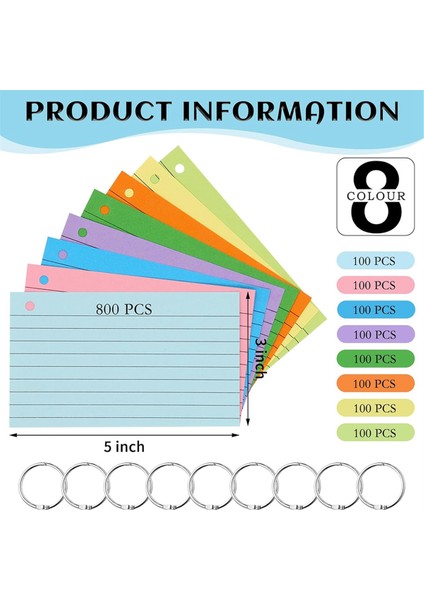 1000 Pcs Dizin Kartları 3x5 Inç Renkli Flash Kartlar Ring, Yumruklu Çizgili Flashcard Yönetilmiş Dizin Kartları Not Kartı (Yurt Dışından) modelleri