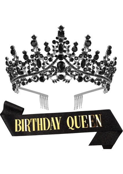 Doğum Günü Tiara Crown ve Sash Kadınlar Için Doğum Günü Partisi Süslemeleri Kızlar Için Hediye Kristal Baş Bandı Saç Aksesuarları C (Yurt Dışından) indirimleri