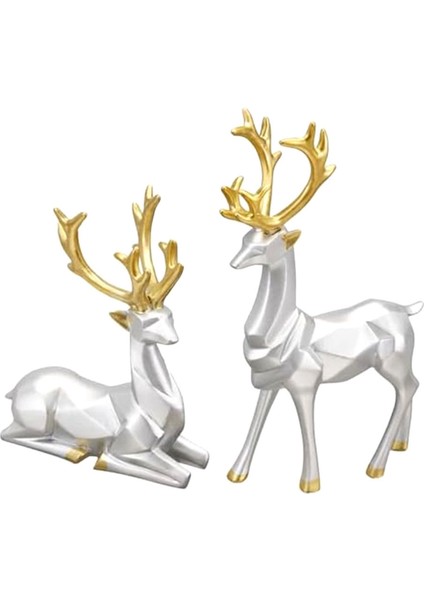 Dekoratif Hediye 2 Pcs Geyik Heykel 3D Geometrik Geyik Süsleri Festival Atmosfer Dekorasyonunu Başlatmak Için Kullanılan Süsler (Yurt Dışından)