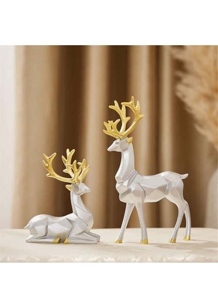 Dekoratif Hediye 2 Pcs Geyik Heykel 3D Geometrik Geyik Süsleri Festival Atmosfer Dekorasyonunu Başlatmak Için Kullanılan Süsler (Yurt Dışından) fiyatları